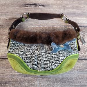 VTG Coach Ltd Ed Tweed Suede Exotic Python Mink Fur Sm Hobo Bag Purse w/ BLING!